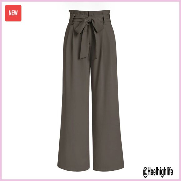 Pants - Wide Leg Paperbag Waist Dress Pants Business Casual Trousers Removable Belt